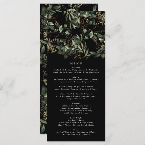 Black Greenery Botanical Eucalyptus Modern Wedding Menu