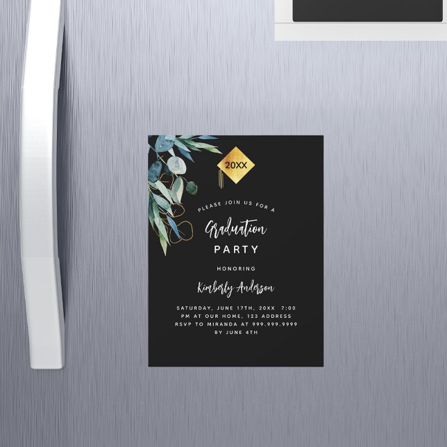 Black greenery cap luxury graduation party 2026 magnetic invitation (Creator Uploaded)