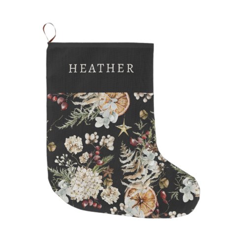 Black Greenery Christmas Stocking