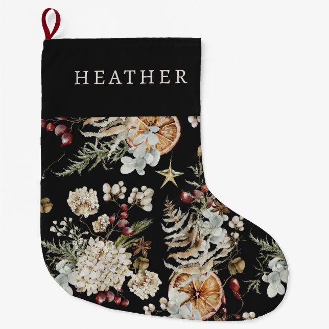 Black Greenery Christmas Stocking (Front)