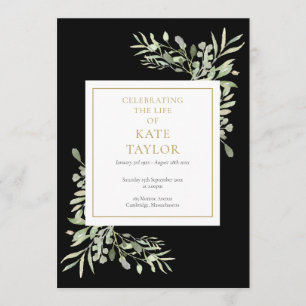 Black Greenery Funeral Memorial Order Of Service Program