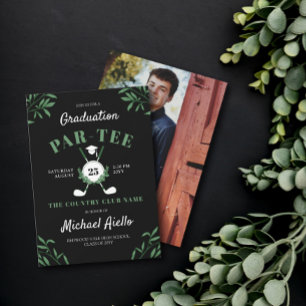 Black Greenery Golf Themed Graduation Party Invitation