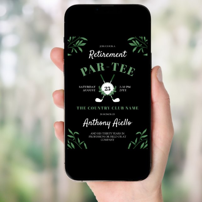 Black Greenery Golf Themed Retirement Party Invitation (Front Digital)
