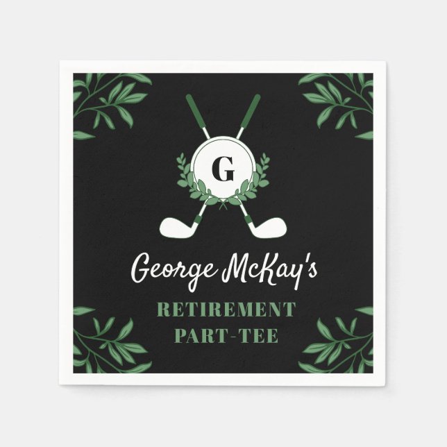 Black Greenery Golf Themed Retirement Party Napkins (Front)