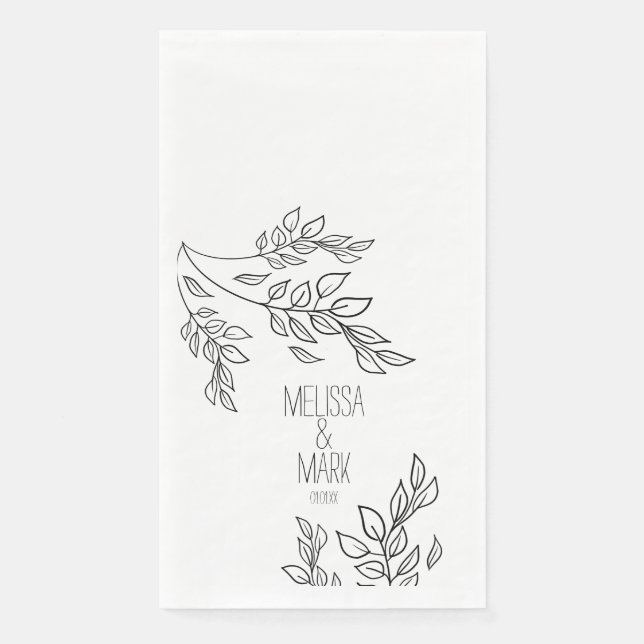 Black Greenery Hand Drawn Name Wedding  Paper Guest Towels (Front)