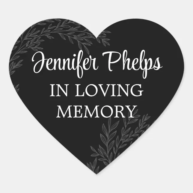 Black Greenery In Loving Memory Heart-Shaped Heart Sticker | Zazzle