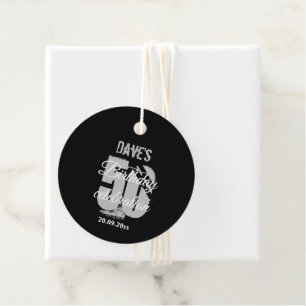 Black Grey 50th Any Birthday Party Personalized Favor Tags