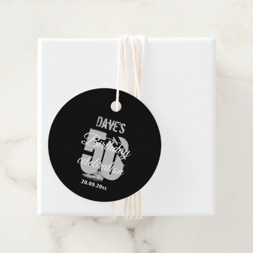 Black Grey 50th Any Birthday Party Personalized  Favor Tags