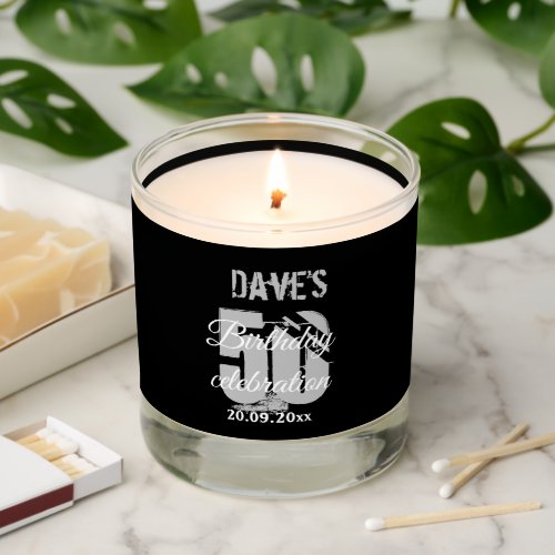 Black Grey 50th Any Birthday Party Personalized  Scented Candle