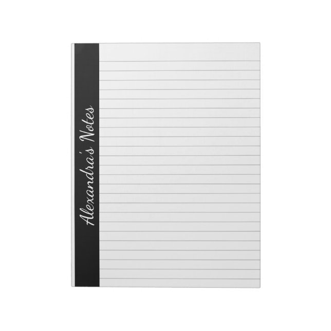 Black Grey 8.5x11 Letter Size Personalized Notepad (Rotated)