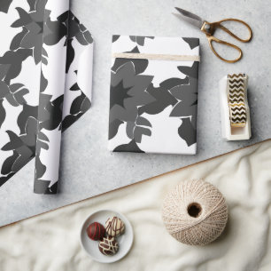 Black Grey Abstract Floral Weddings Engagement Wrapping Paper