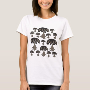 Black Grey Abstract Mushroom Illustration T-Shirt