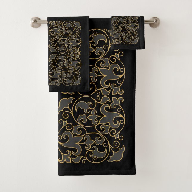 Black, Grey and Gold Bath Towel Set (Insitu)