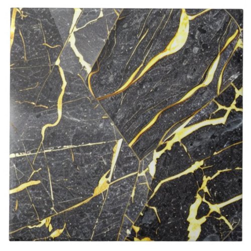 Black Grey and Gold Marble Ceramic Tile