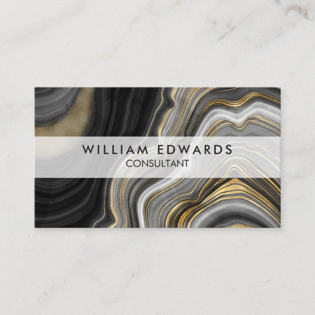 Black Grey and Gold Marble Stone Business Card (Front)