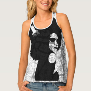 Black, grey and graffiti afro racerback tank top