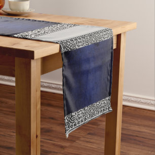 Black, Grey and Metallic Blue Table Runner