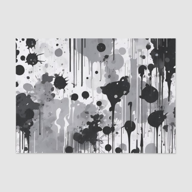Black Grey And White Abstract Texture Tissue Paper (Front)