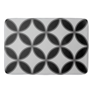 Black grey and white circle flower petal pattern bath mat
