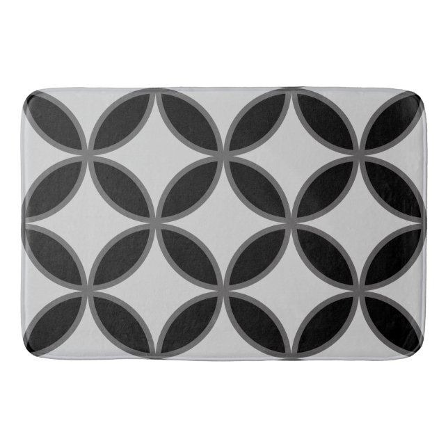 Black grey and white circle flower petal pattern bath mat (Front)