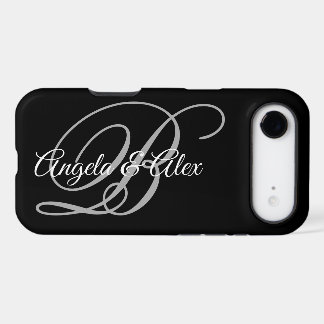 Black Grey and White Fancy Script Monogram iPhone 17 Air Case