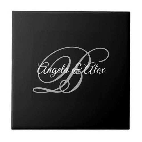 Black Grey and White Fancy Wedding Monogram Ceramic Tile