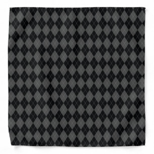 Black Grey Argyle Harlequin Diamond Pattern Bandana