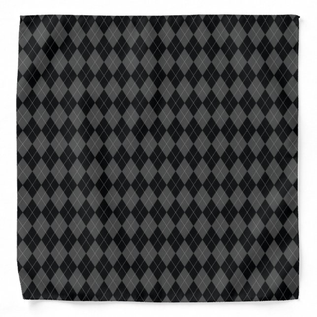Black Grey Argyle Harlequin Diamond Pattern Bandana (Front)