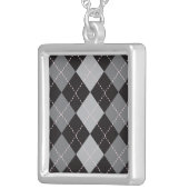 Black Grey Argyle Pattern Silver Plated Necklace (Front Right)