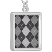 Black Grey Argyle Pattern Silver Plated Necklace (Front Left)