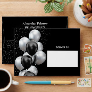 Black Grey Balloon Birthday Chic Envelope