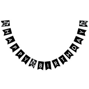 Black Grey Balloon Chic Happy Birthday Bunting Flags