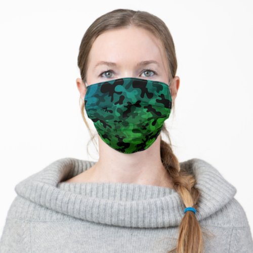 Black grey blue and green camouflage pattern adult cloth face mask