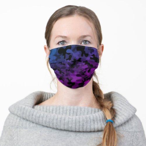 Black grey blue and purple camouflage pattern adult cloth face mask