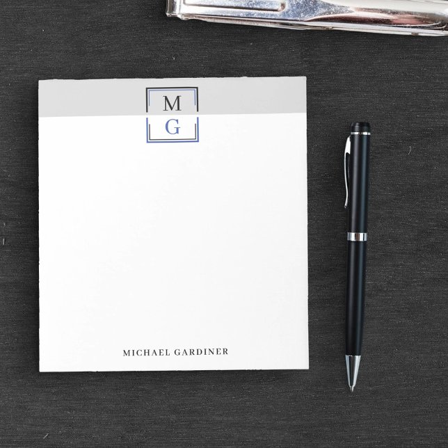 Black Grey Blue Clean Manly Monogram & Name Notepad (Creator Uploaded)