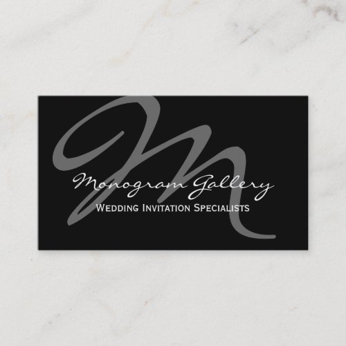 Black Grey Bold Script Monogram Wedding Business Card