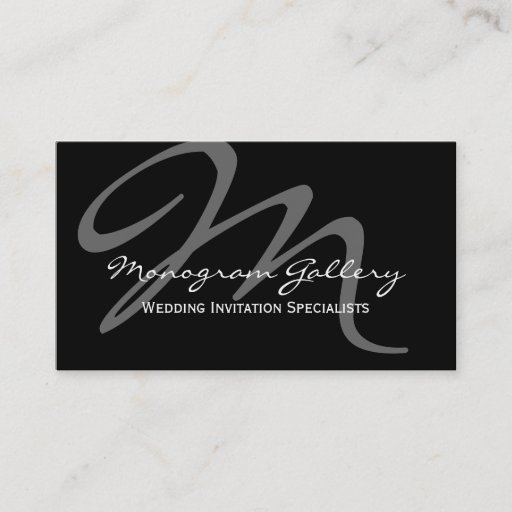 Customizable Black Grey Bold Script Monogram Wedding Business Card