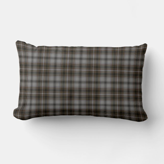 Black Grey Brown Tartan Plaid Lumbar Pillow (Front)