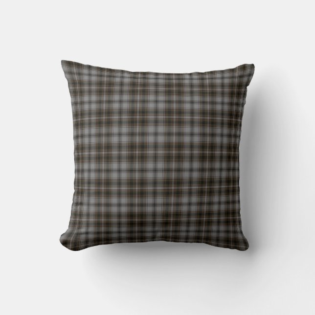 Black Grey Brown Tartan Plaid Throw Pillow (Front)