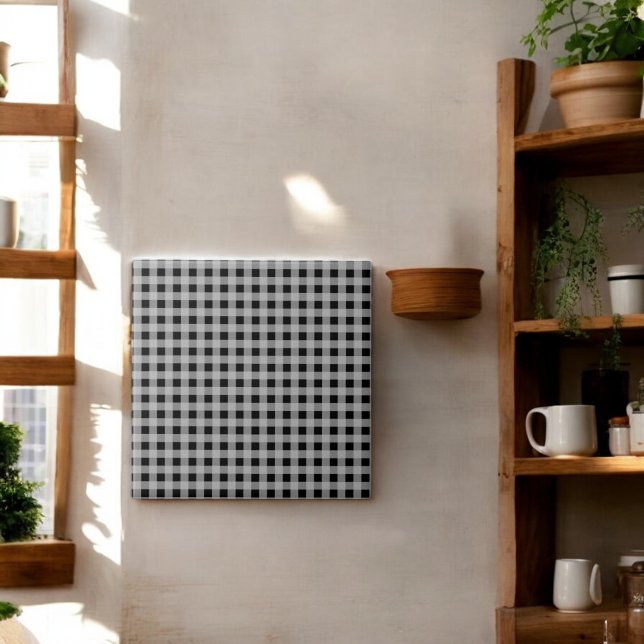 Black Grey Buffalo Plaid Holiday Ceramic Tile (Creator Uploaded)