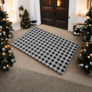 Black Grey Buffalo Plaid Holiday Doormat