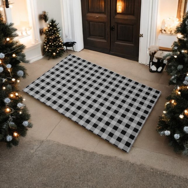 Black Grey Buffalo Plaid Holiday Doormat (Creator Uploaded)