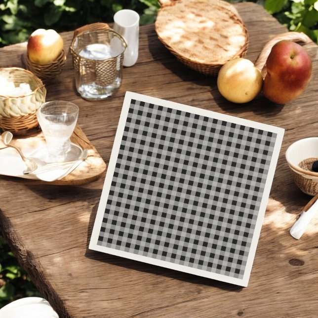 Black Grey Buffalo Plaid Holiday Napkins (Creator Uploaded)
