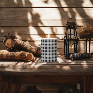Black Grey Buffalo Plaid Holiday Pillar Candle