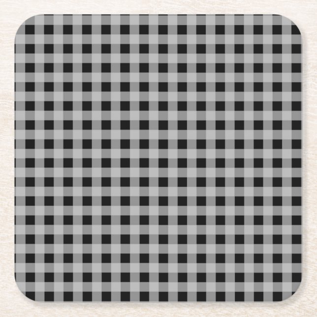 Black Grey Buffalo Plaid Holiday Square Paper Coaster (Front)