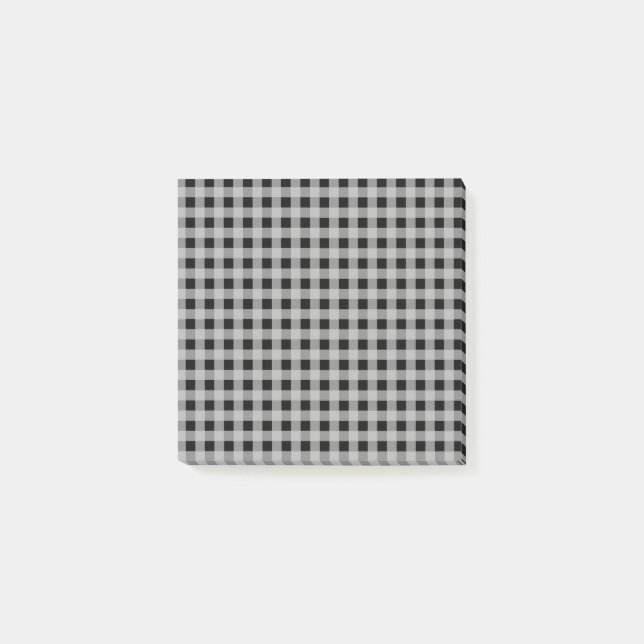 Black Grey Buffalo Plaid Modern Organization Post-it Notes (Front)