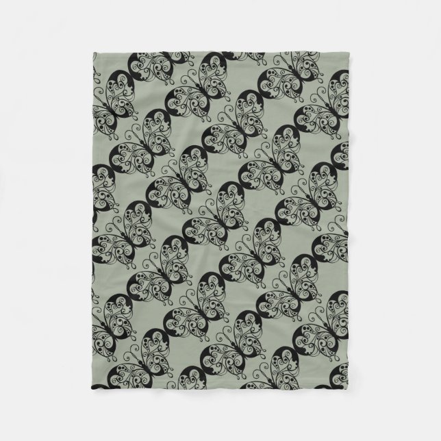 Black & Grey Butterfly Fleece Blanket (Front)