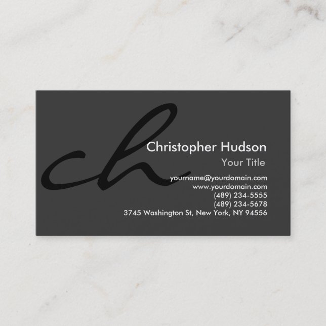 Black Grey Calligraphy Monogram Business Card (Front)