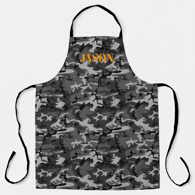 Black Grey Camouflage Pattern Personalized Apron (Front)