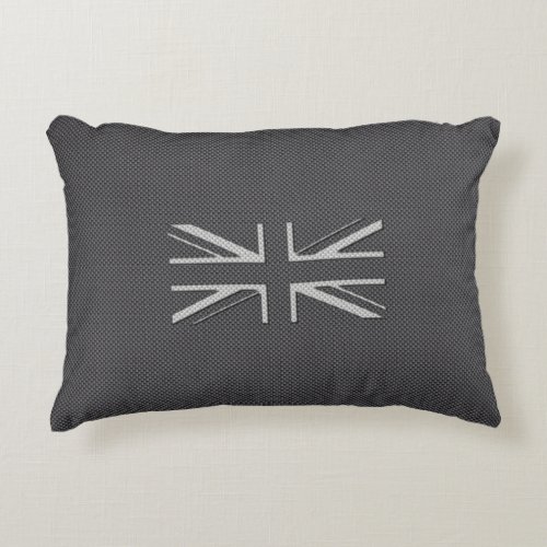 Black  Grey Carbon Fiber UK Flag Union Jack Accent Pillow